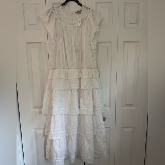 NWT Banana Republic White Selene Embroidered Tiered Dress Size L (Tall) - Picture 3 of 13